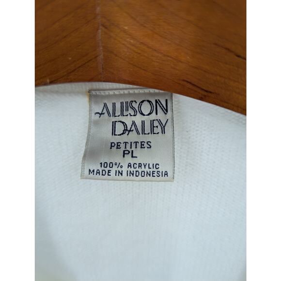 Allison Daley Petite PL Ivory Cable Knit Cardigan Button Front Timeless Preppy - Picture 4 of 4